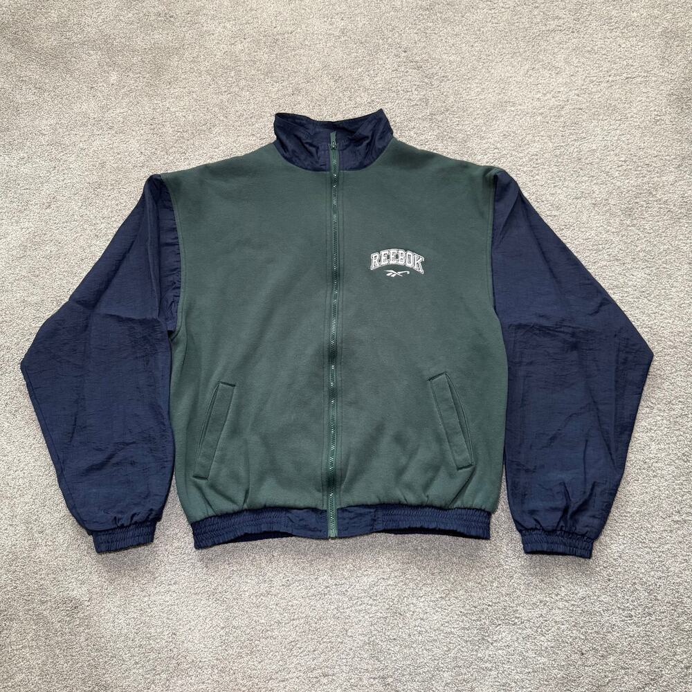 Vintage Reebok Men's Zip-Up Jacket Fleece Green/Blue Size Large